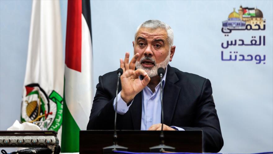El jefe de la dirección política del Movimiento de Resistencia Islámica Palestina (HAMAS), Ismail Haniya, habla en una rueda de prensa en Gaza, 23 de enero de 2018.