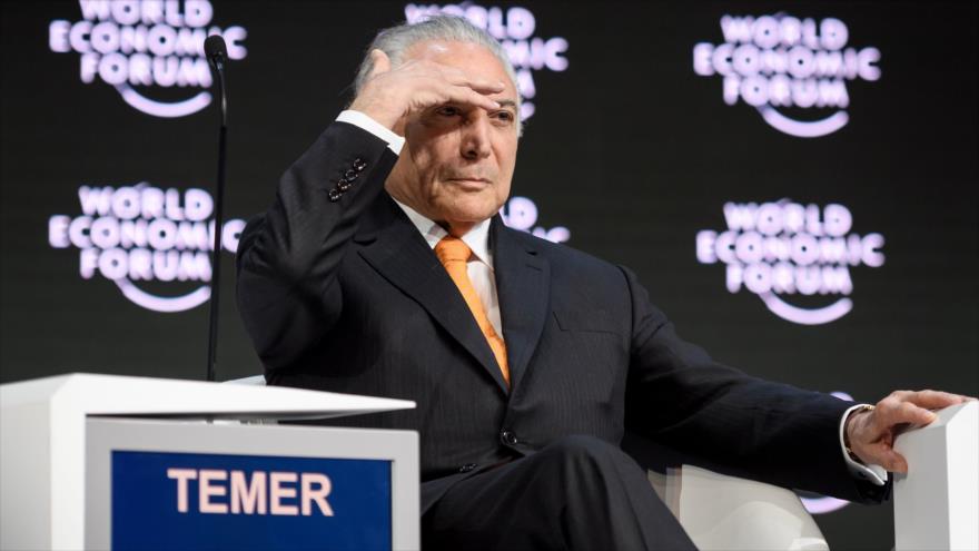 El presidente de Brasil, Michel Temer, en el Foro Económico Mundial de Davos, Suiza, 24 de enero de 2018.