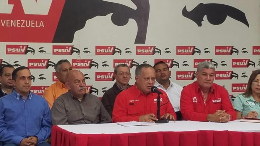 El primer vicepresidente del Partido Socialista Unido de Venezuela (PSUV), Diosdado Cabello, conferencia de prensa, Caracas, 29 de enero de 2018.