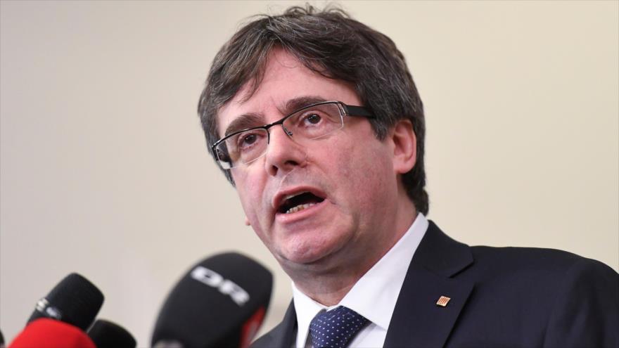 Expresidente de Generalitat Carles Puigdemont habla con la prensa, Dinamarca, 23 de enero de 2018.