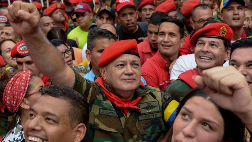 El primer vicepresidente del Partido Socialista Unido de Venezuela, Diosdado Cabello, en un mitin en Caracas, la capital, 4 de febrero de 2018.