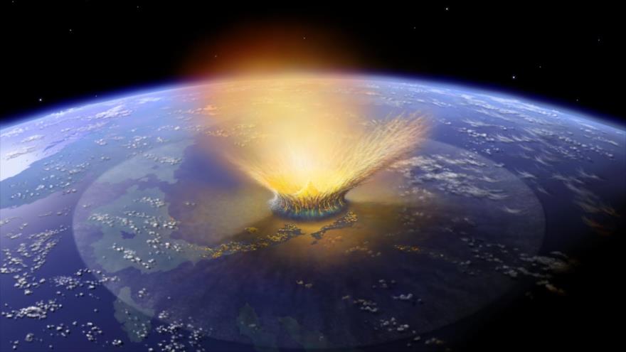 Representación gráfica del impacto de un asteroide contra la Tierra.