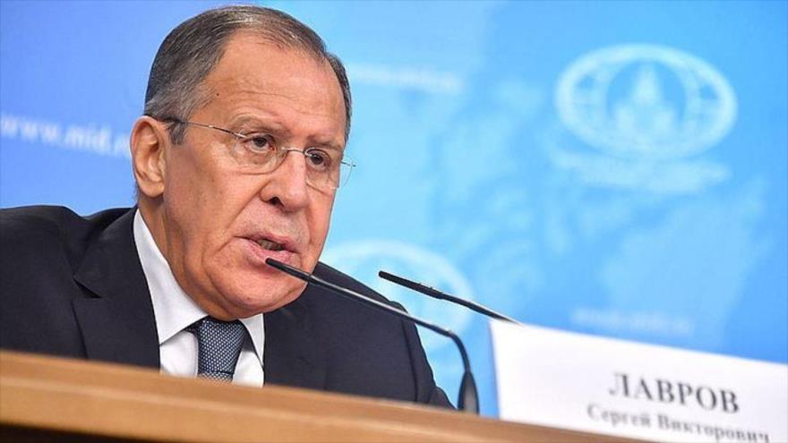 El ministro ruso de Exteriores, Serguéi Lavrov, en un acto público en la capital de Rusia, Moscú.