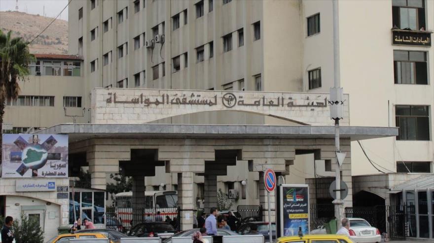Entrada del Hospital Universitario Al-Muwasat de Damasco (capital siria), beneficiario de un programa de ayuda internacional chino.