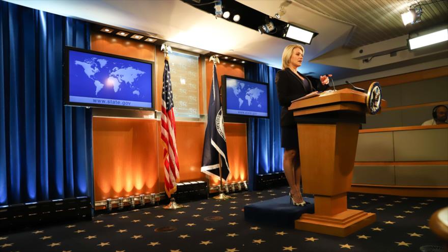 La portavoz del Departamento de Estado de EE.UU., Heather Nauert, habla en una rueda de prensa en Washington, 30 de noviembre de 2017.