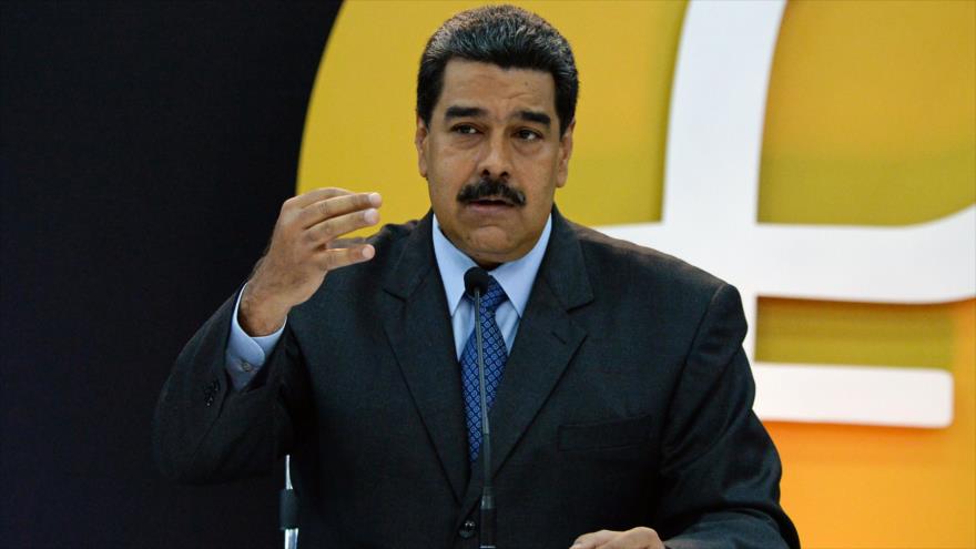 El presidente de Venezuela, Nicolás Maduro, en la sesión del anuncio de preventa del petro, Caracas, 20 de febrero de 2018.