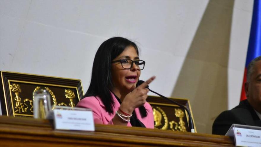 La presidenta de la Asamblea Nacional Constituyente venezolana (ANC), Delcy Rodríguez, Caracas, 21 de febrero de 2018.