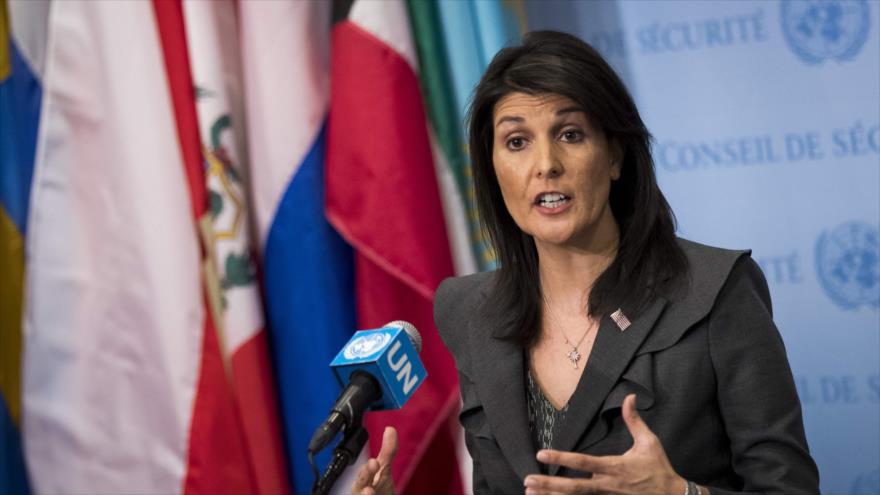 La embajadora de EE.UU. ante la ONU, Nikki Haley, ofrece un discurso en la sede de las Naciones Unidas en Nueva York, 2 de enero de 2018.