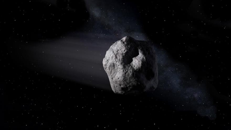 La impresión de un artista de un asteroide que se precipita a través del espacio. 