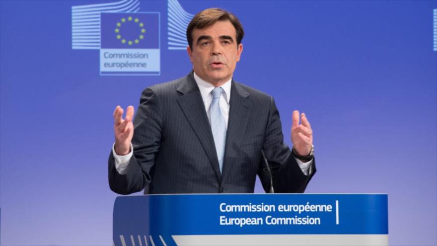 EL portavoz de la Comisión Europea, Margaritis Schinas, en una conferencia de prensa en Bruselas, la capital belga.
