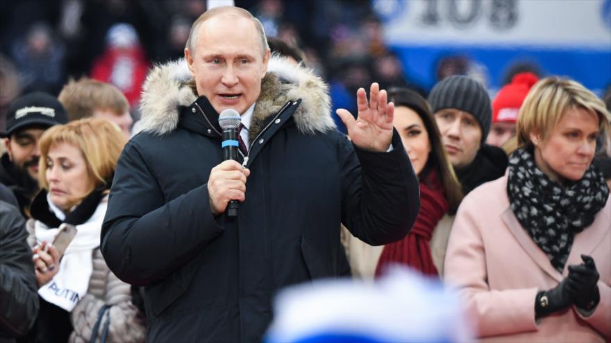 El presidente ruso, Vladimir Putin, en un acto para apoyar su candidatura en las próximas presidenciales en Moscú, 3 de marzo de 2018.