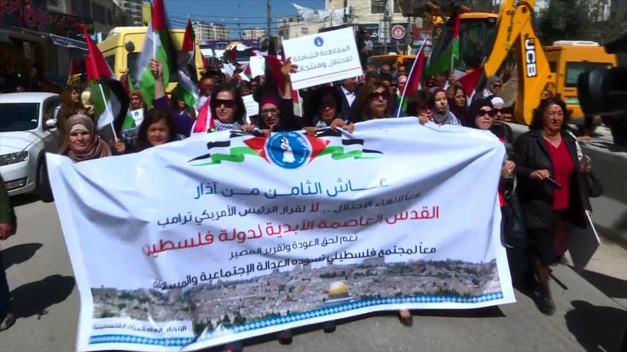 Palestinos marchan en vísperas del Día Internacional de la Mujer