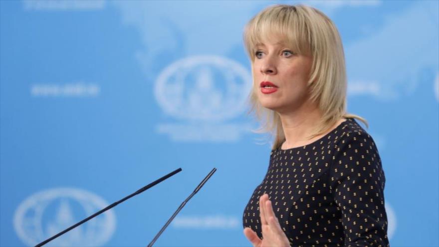 María Zajárova, portavoz del Ministerio ruso de Relaciones Exteriores, en una rueda de prensa reciente.