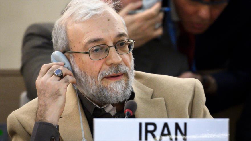 El secretario general del Comité de los Derechos Humanos del Poder Judicial de Irán, Mohamad Yavad Lariyani, en Ginebra, 12 de marzo de 2018.