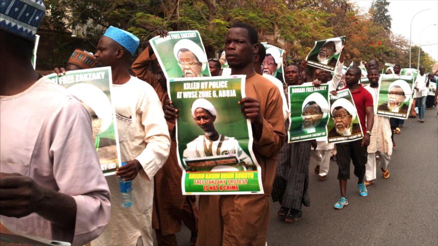 Una manifestación en contra de la detención del clérigo nigeriano Ibrahim al-Zakzaky, en Abuya, capital de Nigeria.