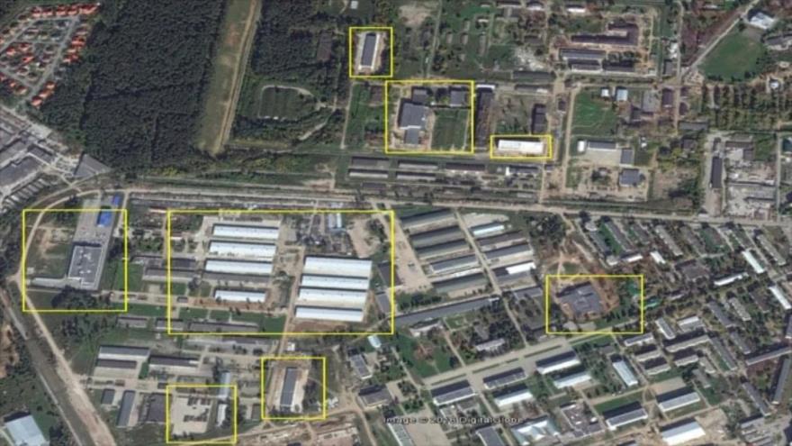 Los edificios marcados en amarillo muestran las instalaciones renovadas en el Centro de Defensa Biológica en Ekaterimburgo, Rusia, en 2015.