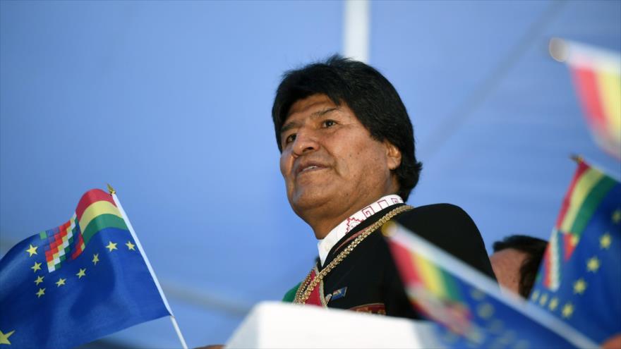El presidente de Bolivia, Evo Morales, durante una ceremonia del homenaje en conmemoración del Día del Mar, 22 de marzo de 2018.