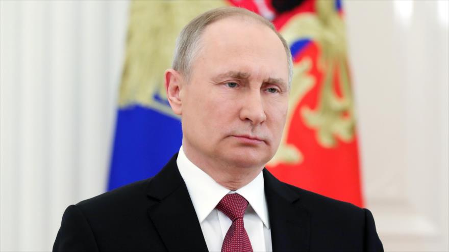 El presidente de Rusia, Vladímir Putin, en un mensaje televisado tras confirmarse los resultados electorales del 18 de marzo, 23 de marzo de 2018.