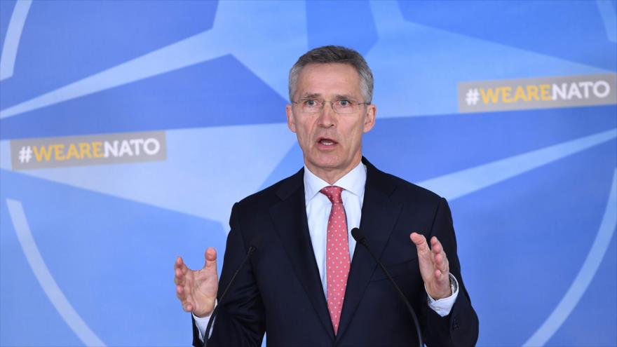 Jens Stoltenberg, secretario general de la Organización del Tratado del Atlántico Norte (OTAN), en una rueda de prensa en Bruselas, 27 de marzo de 2018.
