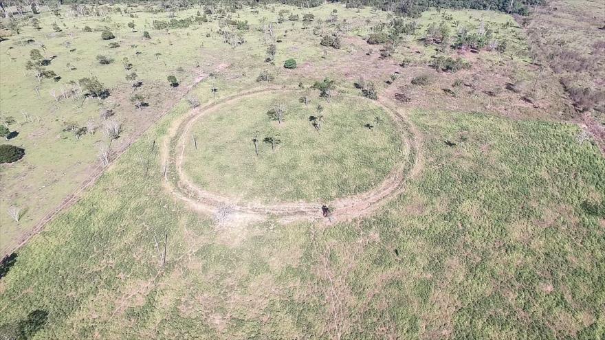 Restos de un antiguo cercado de 140 metros de diámetro, hallado en una zona en la jungla del Amazonas que hasta ahora era considerada como no habitada en el pasado.