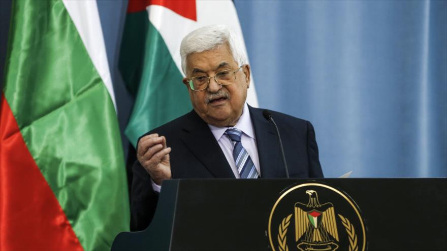 El presidente palestino, Mahmud Abás, en una rueda de prensa.