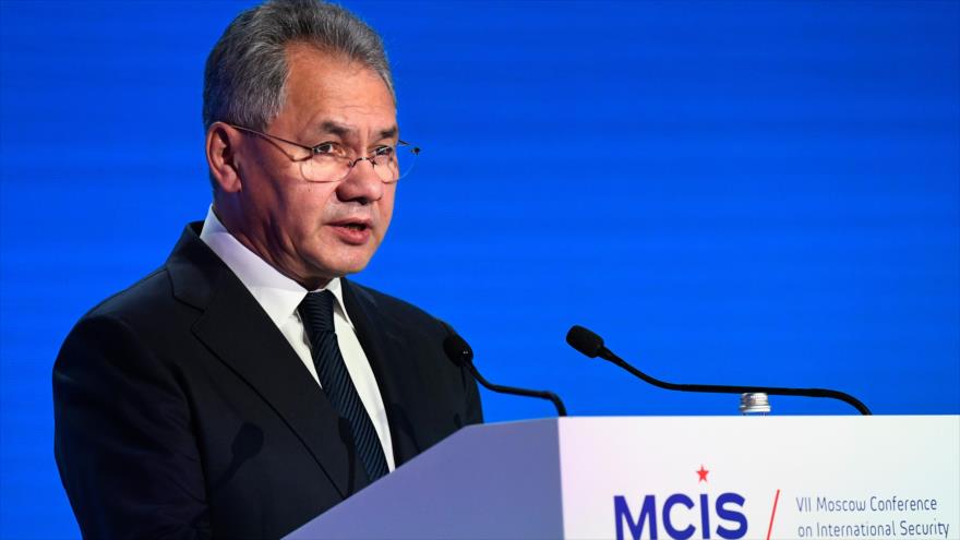 El ministro de Defensa de Rusia Serguei Shoigu en la VII Conferencia Internacional de Seguridad de Moscú (la capital rusa), 4 de abril de 2018.