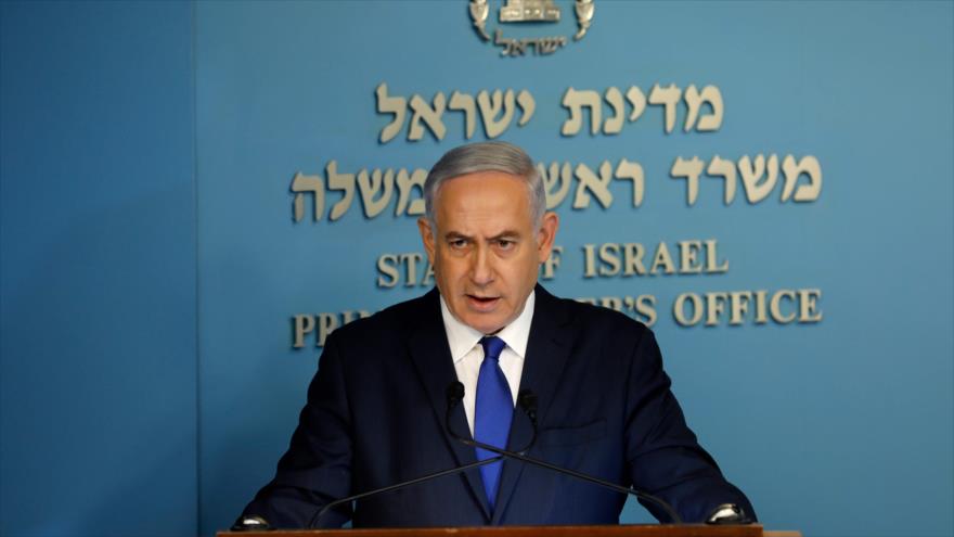 El premier de Israel, Benyamin Netanyahu, durante una rueda de prensa en Al-Quds (Jerusalén), 2 de abril de 2018. 