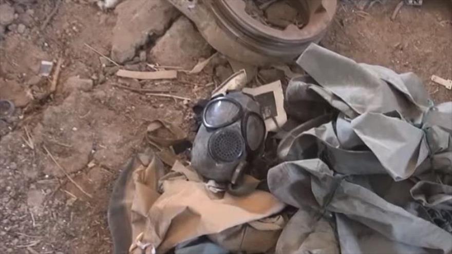 Materiales tóxicos encontrados en un laboratorio perteneciente a los extremistas en el enclave de Guta Oriental a las afueras de Damasco, la capital de Siria.