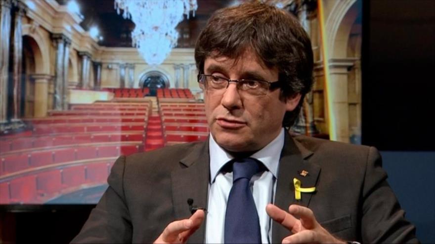 El expresidente del Gobierno autonómico de Cataluña (noreste de España) Carles Puigdemont, en una entrevista en Berlín, 15 de abril de 2018.