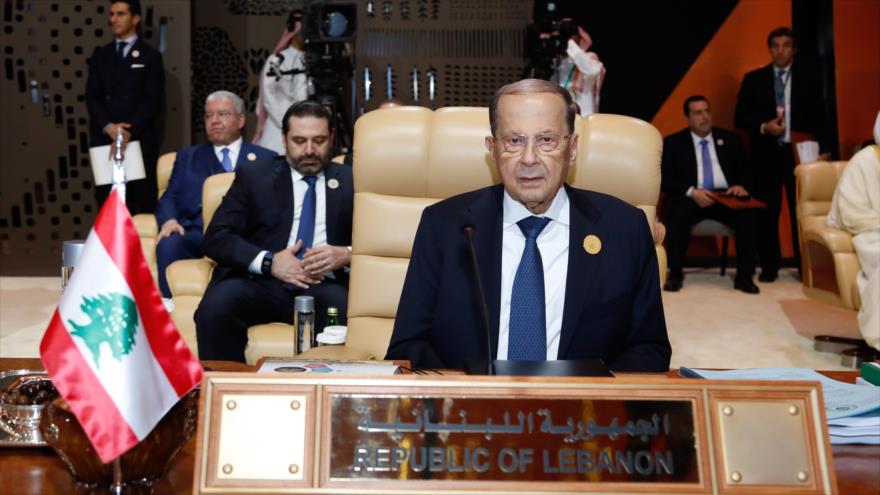 El presidente libanés, Michel Aoun, en la Cumbre de la Liga Árabe (LA) en la ciudad saudí de Dhahran, 15 de abril de 2018.
