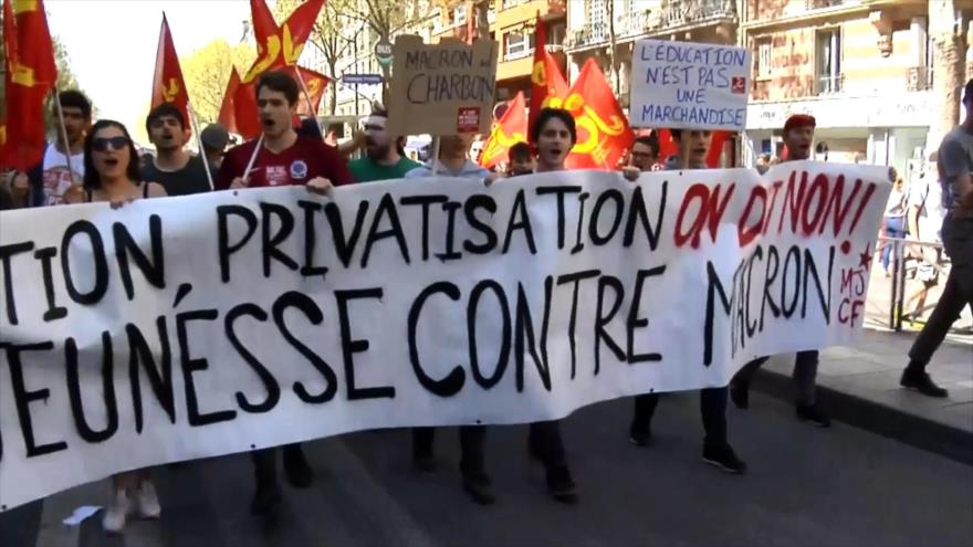 Trabajadores franceses se manifiestan contra reformas de Macron
