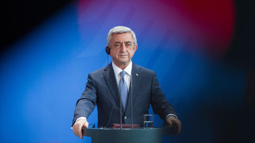 El primer ministro de Armenia, Serzh Sargsyan, en una conferencia de prensa.