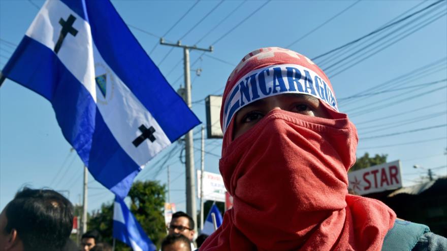 Marcha estudiantil durante una protesta contra el Gobierno del presidente Daniel Ortega, en Managua, 25 de abril de 2018.