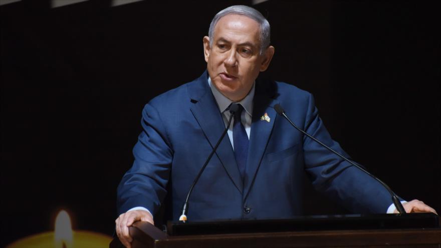 El primer ministro israelí, Benyamin Netanyahu, habla en una reunión en la ciudad de Al-Quds (Jerusalén), 18 de abril de 2018.