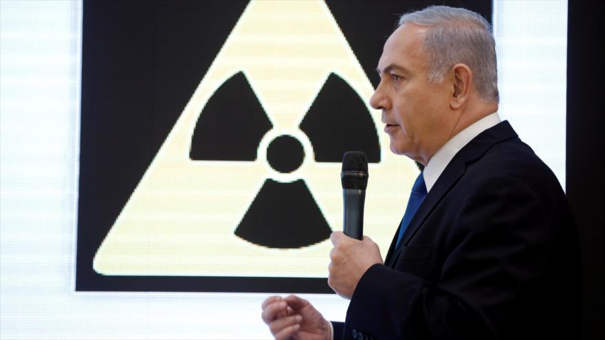 El primer ministro israelí, Benyamin Netanyahu, pronuncia un discurso sobre el programa de energía nuclear de Irán en Tel Aviv, 30 de abril de 2018.
