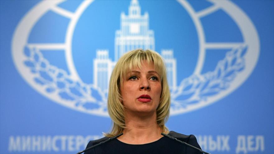 La portavoz del Ministerio de Exteriores de Rusia, María Zajárova, en una rueda de prensa en Moscú, 29 de marzo de 2018.