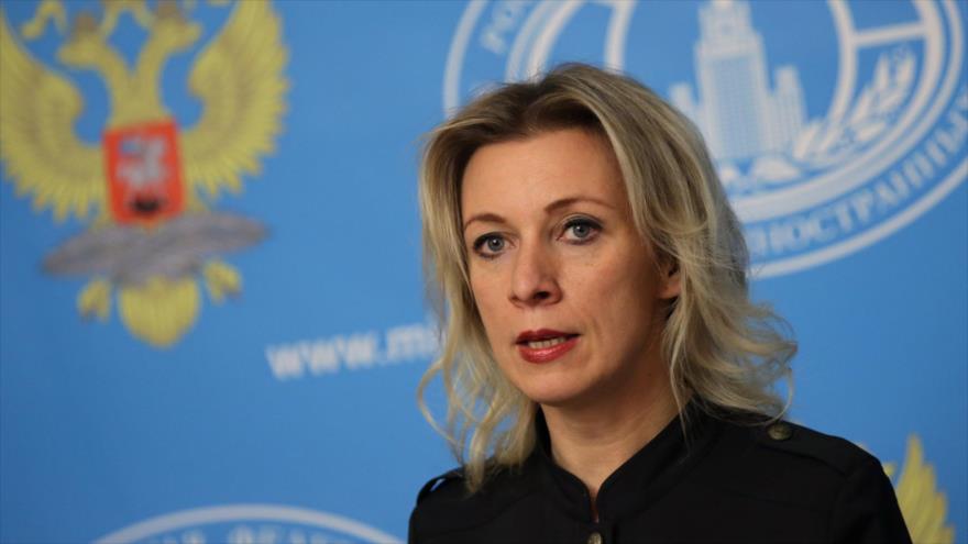 María Zajarova, portavoz de la Cancillería de Rusia.

