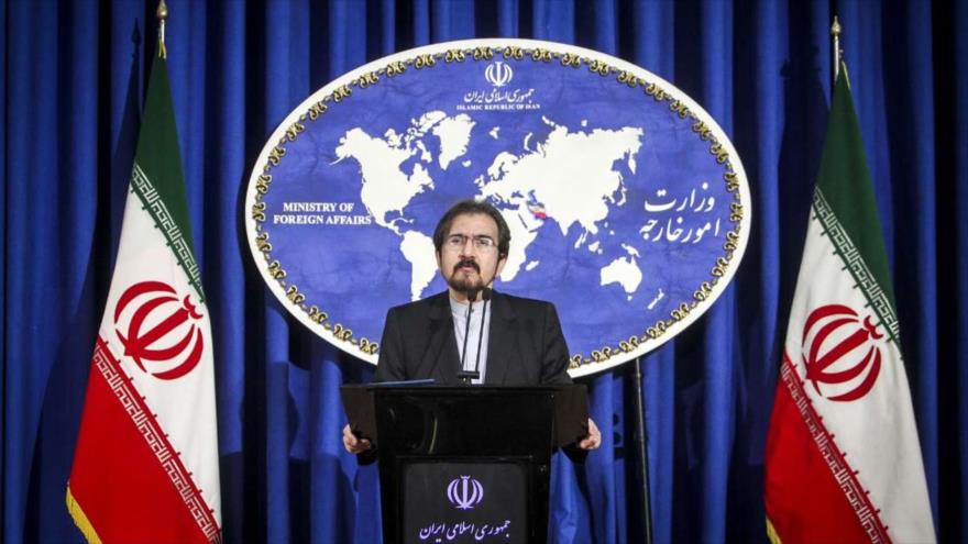 Bahram Qasemi, portavoz de la Cancillería de Irán, en una conferencia de prensa, 7 de mayo de 2018.