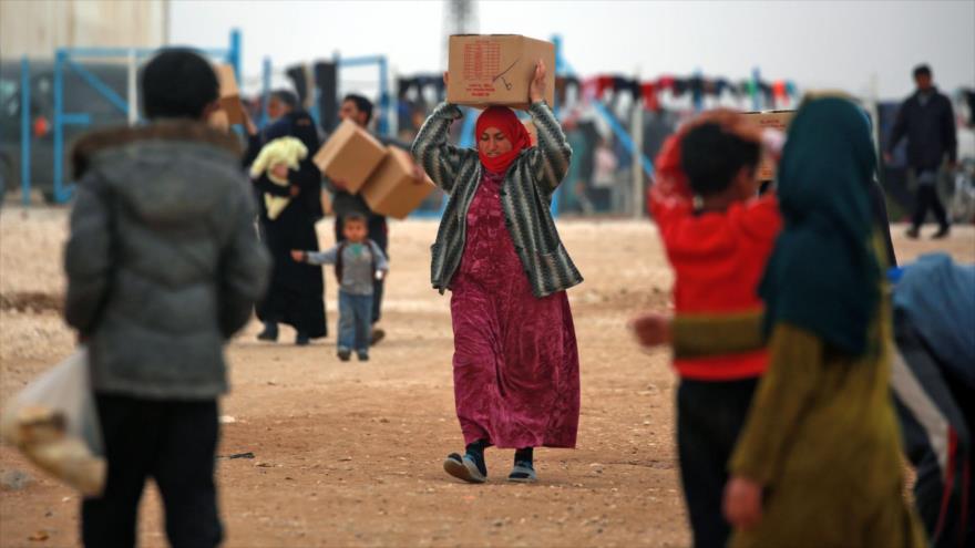 Los sirios albergados en un campamento de refugiados en la provincia de Al-Hasaka, 26 de febrero de 2018.