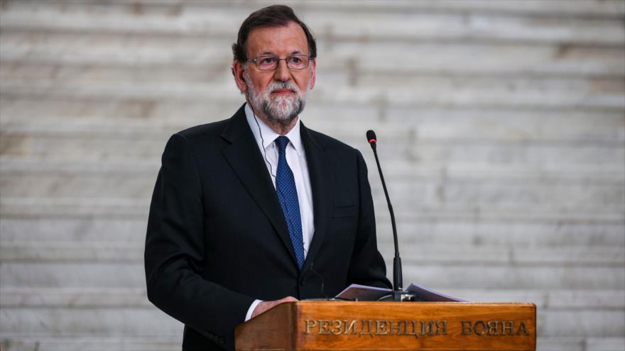 El presidente del Gobierno español, Mariano Rajoy, en una rueda de prensa en Sofía (capital de Bulgaria), 15 de mayo de 2018.