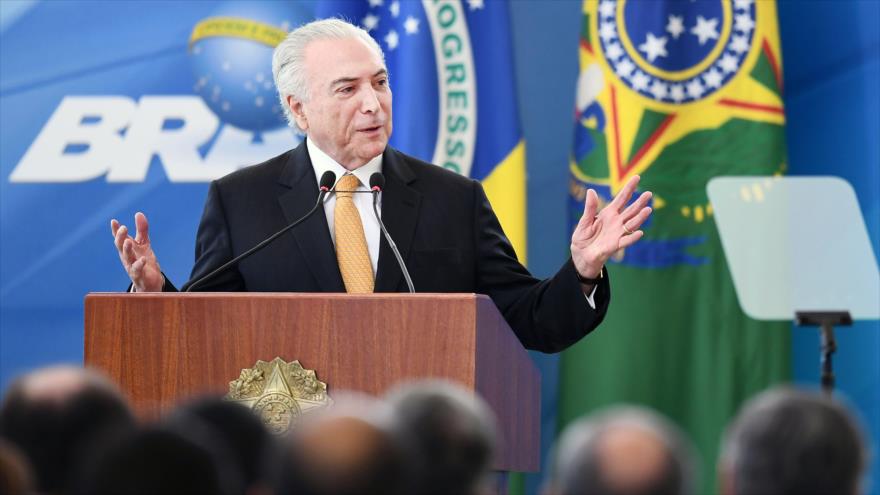 El presidente de Brasil, Michel Temer, durante un evento en el Palacio de Planalto en Brasilia, 22 de mayo de 2018.