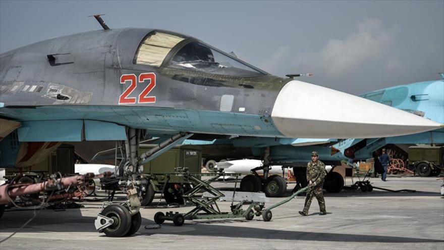 Cazabombarderos rusos Sujoi Su-34 desplegados en Siria.