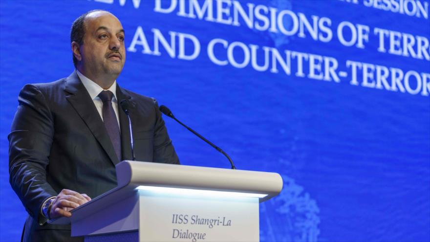 Jalid bin Mohamad Al-Attiyah, ministro de Defensa catarí, en la XVII Cumbre Asiática de Seguridad del IISS Shangri-La en Singapur, 3 de junio de 2018.