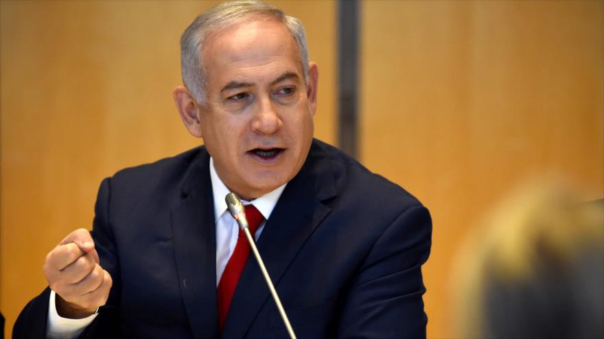 El primer ministro de Israel, Benjamín Netanyahu, habla durante una visita oficial en París, la capital francesa, 6 de junio de 2018.