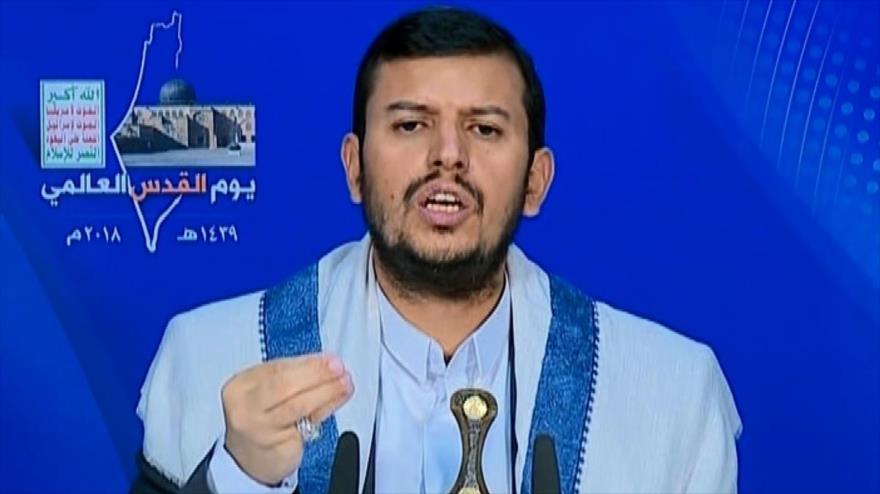 El líder del movimiento popular de Yemen Ansarolá, Abdulmalik al-Houthi, ofrece un discurso, 7 de junio de 2018.