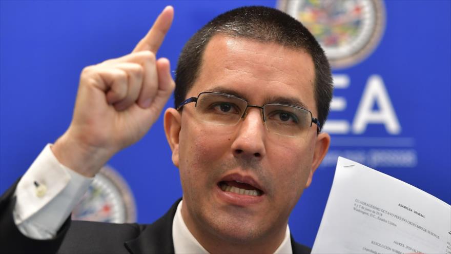 El Canciller de Venezuela, Jorge Arreaza, en una conferencia de prensa en la Organización de Estados Americanos, en Washington DC, 6 de junio de 2018. 