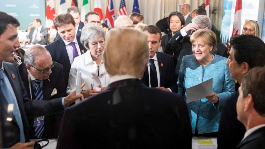 Imágenes que muestran la buena sintonía entre el presidente de EE.UU., Donald Trump, con los demás líderes mundiales del G7 reunidos en Canadá.