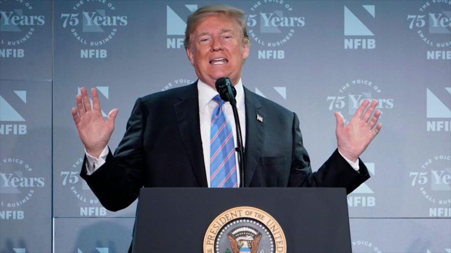 El presidente de Estados Unidos, Donald Trump, da un discurso en Washington D.C, 19 de junio de 2018. 