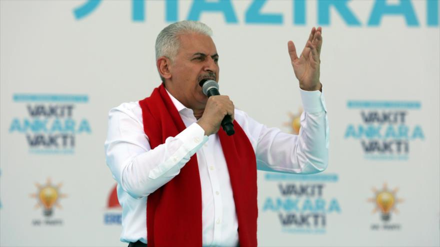 El primer ministro turco, Binali Yildirim, en un mitin electoral en Ankara, la capital, 9 de junio de 2018.