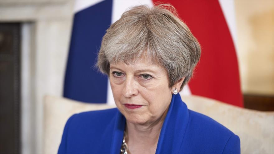 La primera ministra del Reino Unido, Theresa May, en la sede del Gobierno en la región de Downing Street, en el centro de Londres, 20 de junio de 2018.